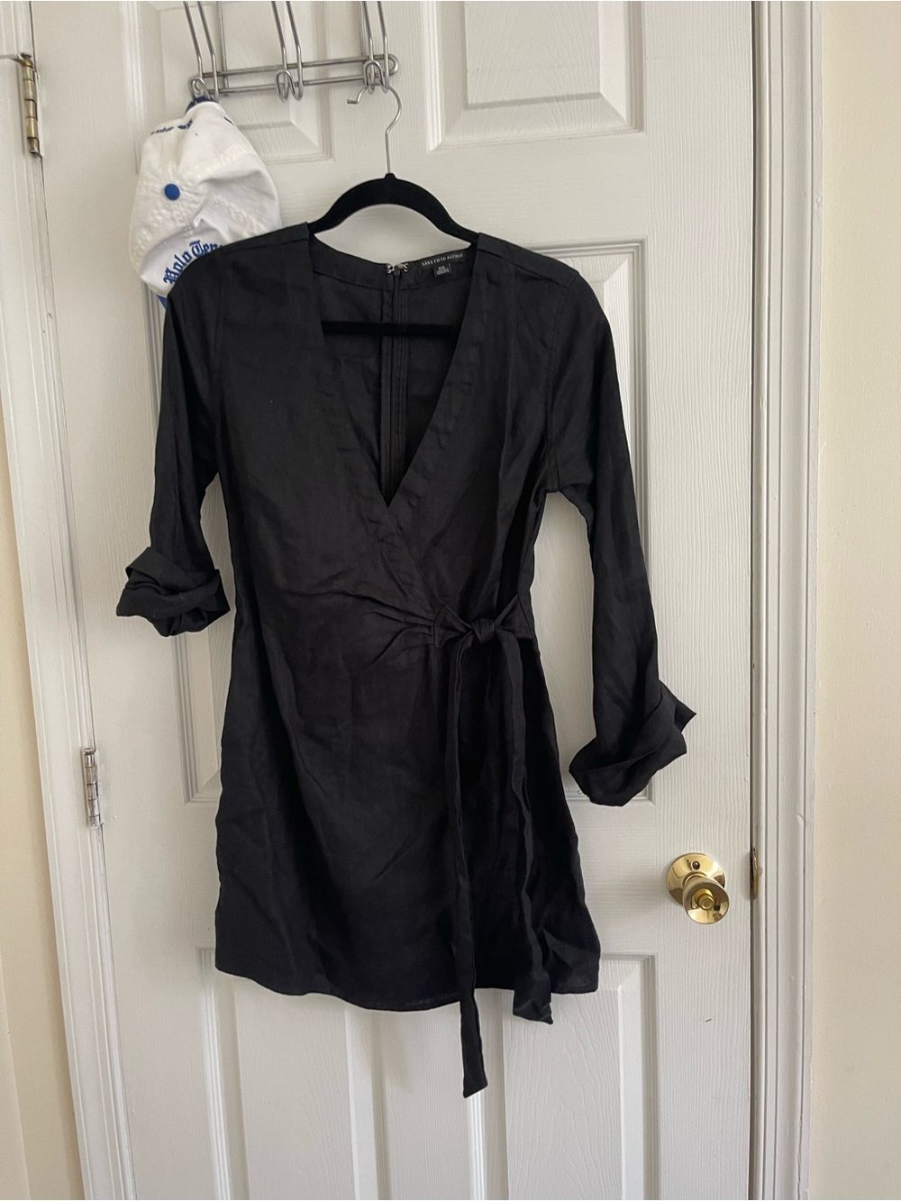 Saks Fifth Avenue Black V-Neck Wrap Mini Dress